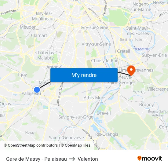 Gare de Massy - Palaiseau to Valenton map