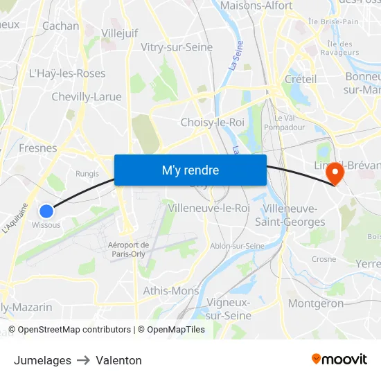 Jumelages to Valenton map