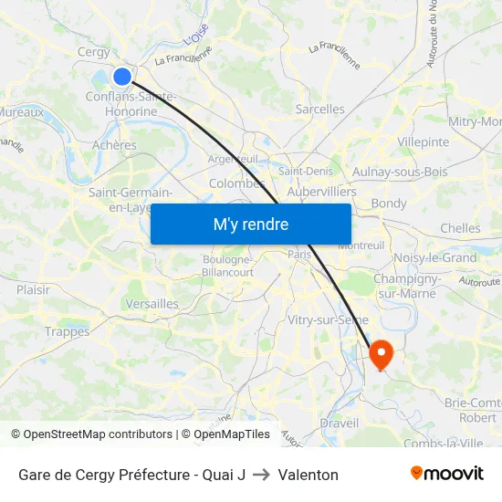 Gare de Cergy Préfecture - Quai J to Valenton map