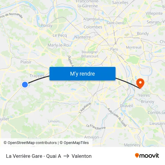 La Verrière Gare - Quai A to Valenton map