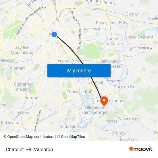 Châtelet to Valenton map