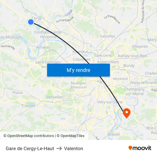 Gare de Cergy-Le-Haut to Valenton map