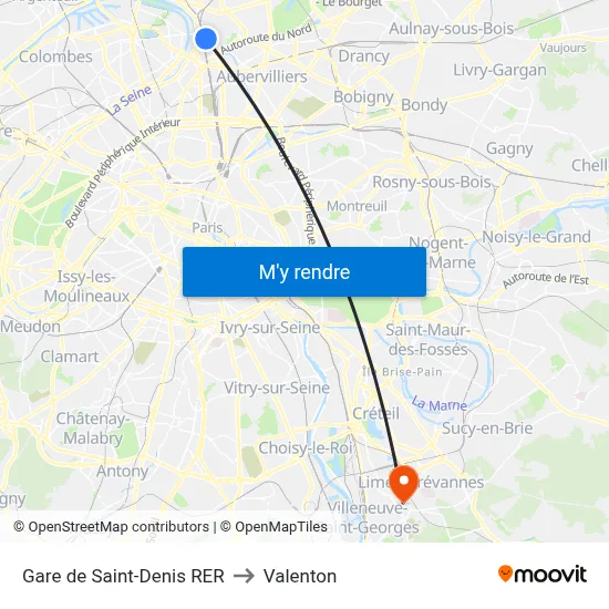 Gare de Saint-Denis RER to Valenton map