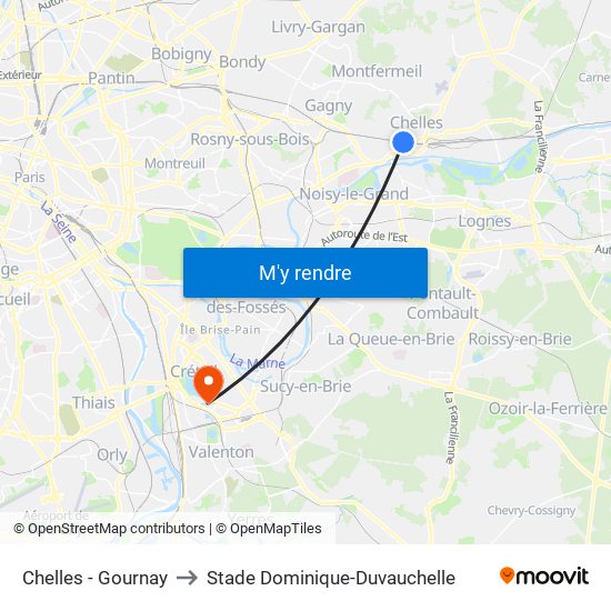 Chelles - Gournay to Stade Dominique-Duvauchelle map