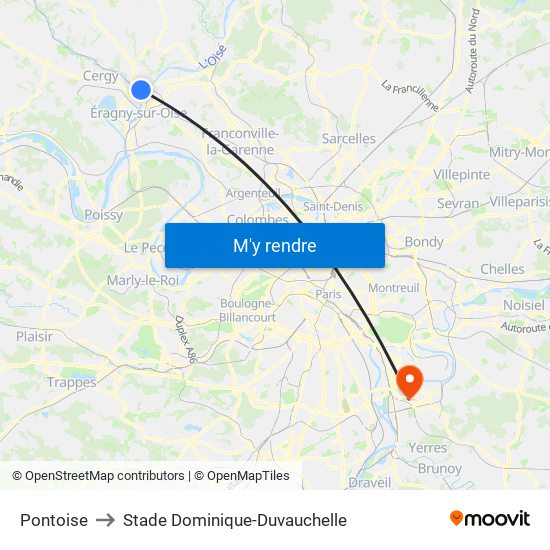 Pontoise to Stade Dominique-Duvauchelle map