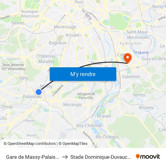 Gare de Massy-Palaiseau to Stade Dominique-Duvauchelle map