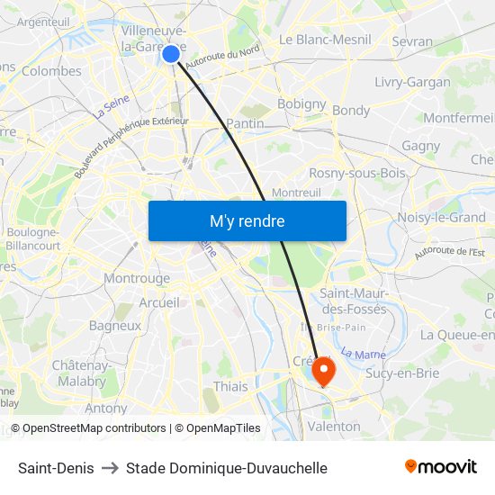 Saint-Denis to Stade Dominique-Duvauchelle map