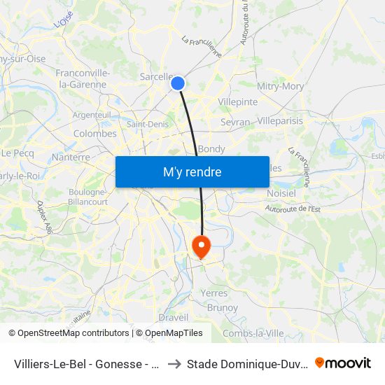 Villiers-Le-Bel - Gonesse - Arnouville to Stade Dominique-Duvauchelle map