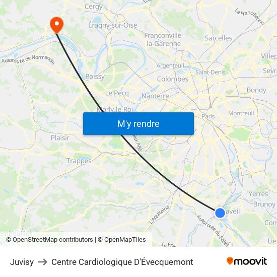 Juvisy to Centre Cardiologique D'Évecquemont map