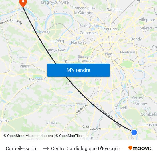 Corbeil-Essonnes to Centre Cardiologique D'Évecquemont map