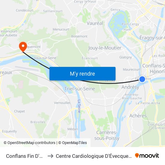 Conflans Fin D'Oise to Centre Cardiologique D'Évecquemont map