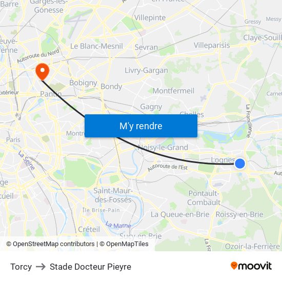 Torcy to Stade Docteur Pieyre map