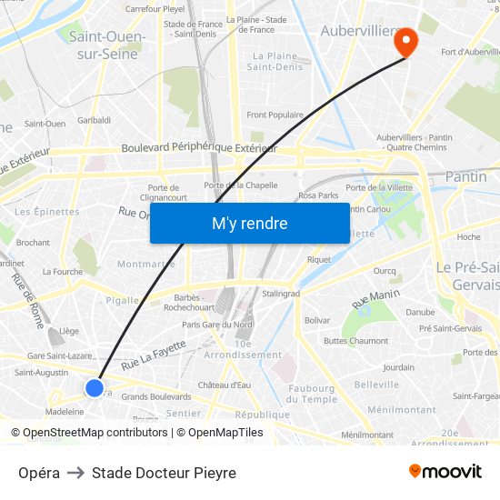 Opéra to Stade Docteur Pieyre map