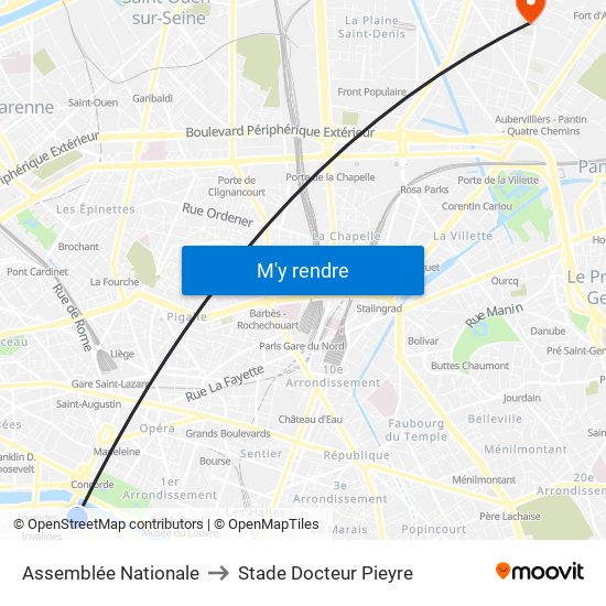 Assemblée Nationale to Stade Docteur Pieyre map