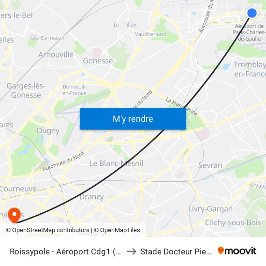 Roissypole - Aéroport Cdg1 (E2) to Stade Docteur Pieyre map