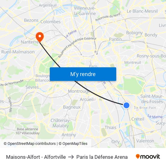 Maisons-Alfort - Alfortville to Paris la Défense Arena map