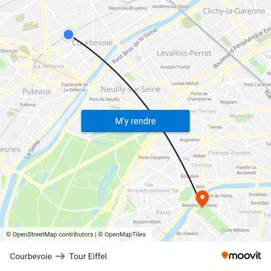 Courbevoie to Tour Eiffel map