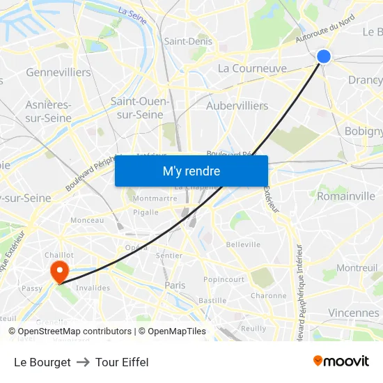 Le Bourget to Tour Eiffel map
