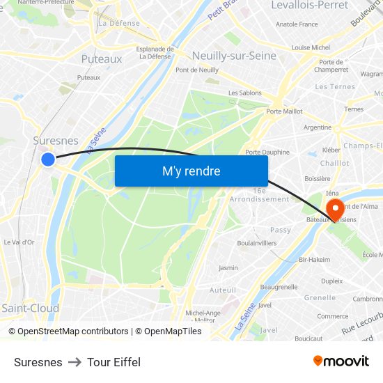 Suresnes to Tour Eiffel map