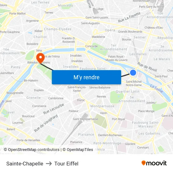 Sainte-Chapelle to Tour Eiffel map