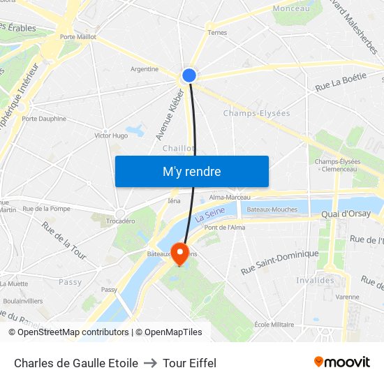 Charles de Gaulle Etoile to Tour Eiffel map