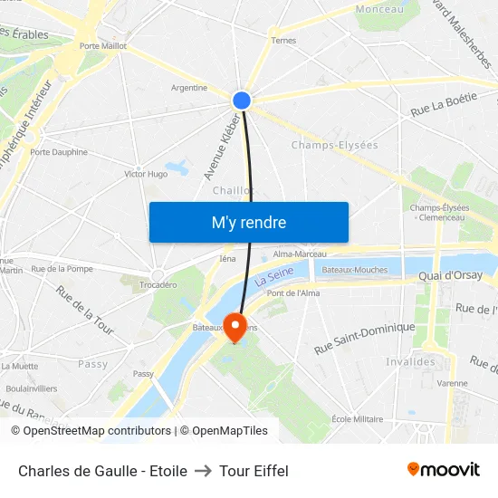 Charles de Gaulle - Etoile to Tour Eiffel map