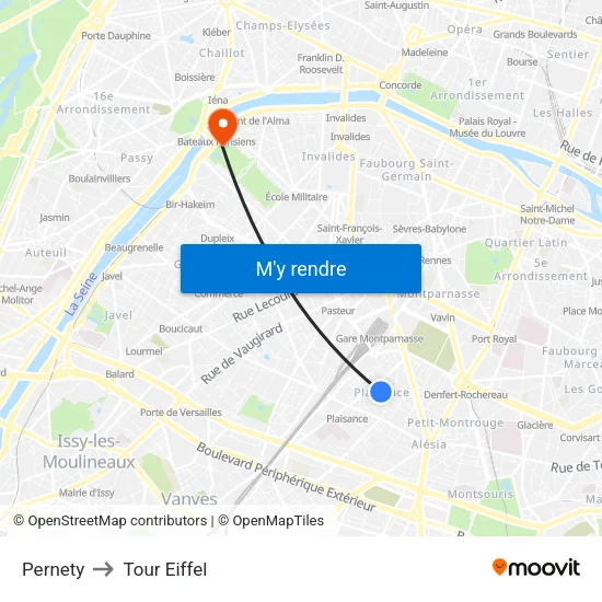 Pernety to Tour Eiffel map
