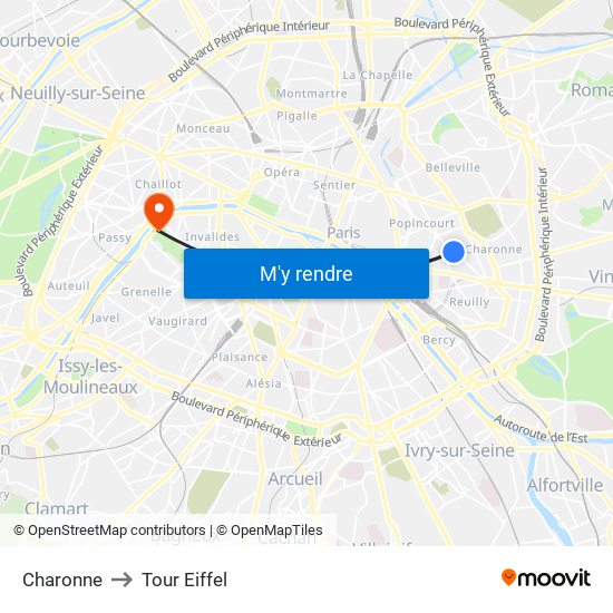 Charonne to Tour Eiffel map