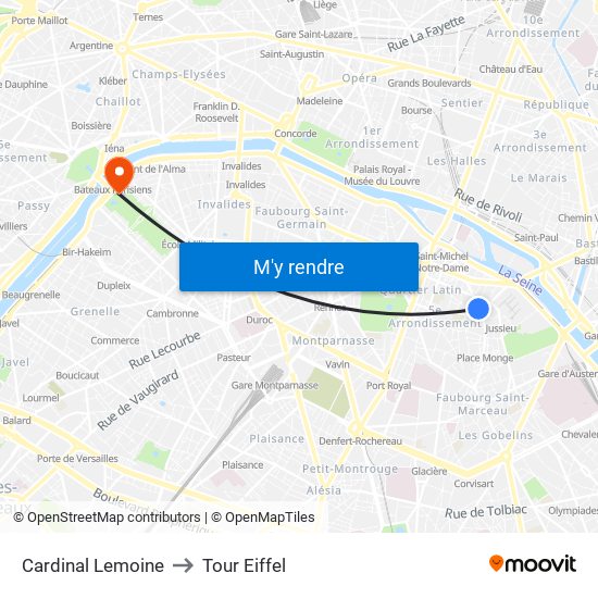 Cardinal Lemoine to Tour Eiffel map