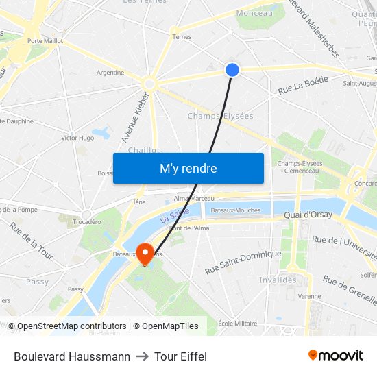 Boulevard Haussmann to Boulevard Haussmann map