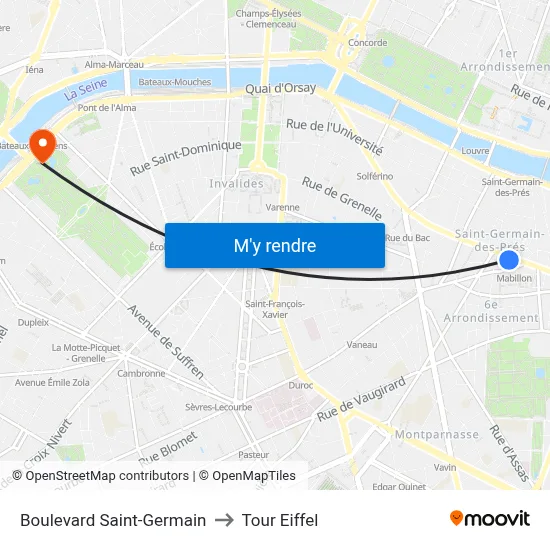 Boulevard Saint-Germain to Tour Eiffel map