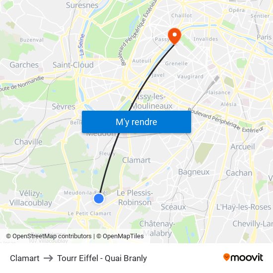 Clamart to Tourr Eiffel - Quai Branly map