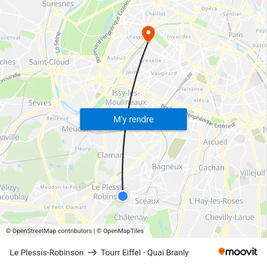 Le Plessis-Robinson to Tourr Eiffel - Quai Branly map