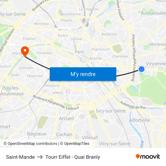 Saint-Mande to Tourr Eiffel - Quai Branly map