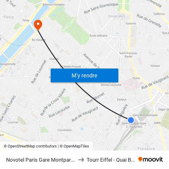 Novotel Paris Gare Montparnasse to Tourr Eiffel - Quai Branly map