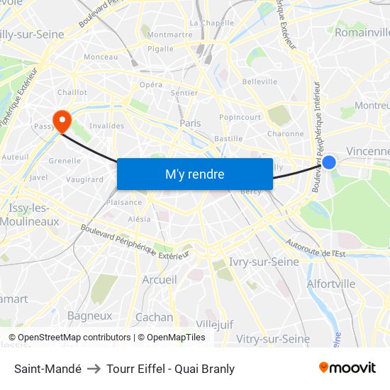 Saint-Mandé to Tourr Eiffel - Quai Branly map