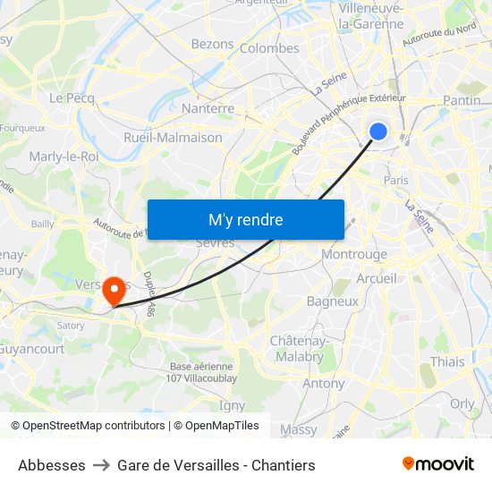Abbesses to Gare de Versailles - Chantiers map