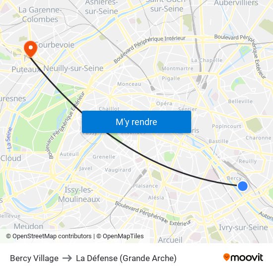 Bercy Village to La Défense (Grande Arche) map