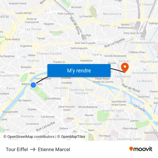 Eiffel Tower to Etienne Marcel map