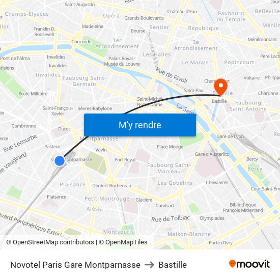 Novotel Paris Gare Montparnasse to Bastille map