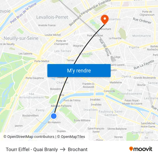 Tourr Eiffel - Quai Branly to Brochant map