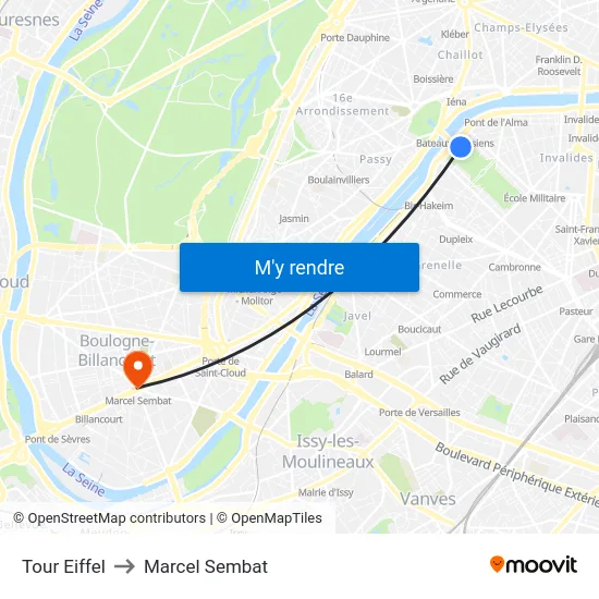 Eiffel Tower to Marcel Sembat map