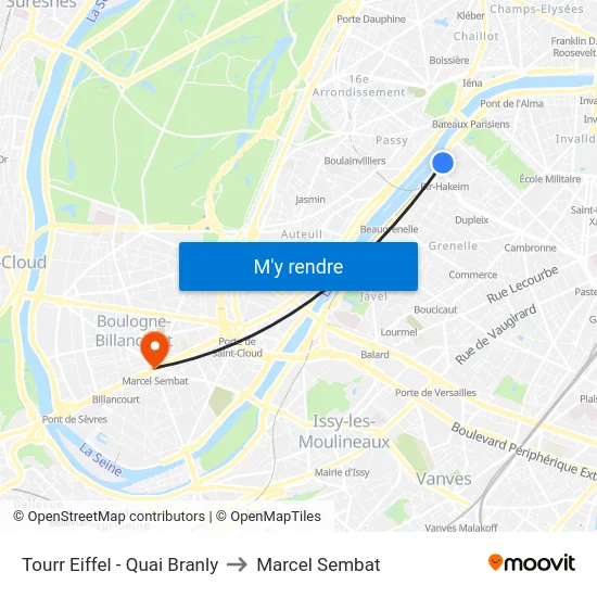 Tourr Eiffel - Quai Branly to Marcel Sembat map