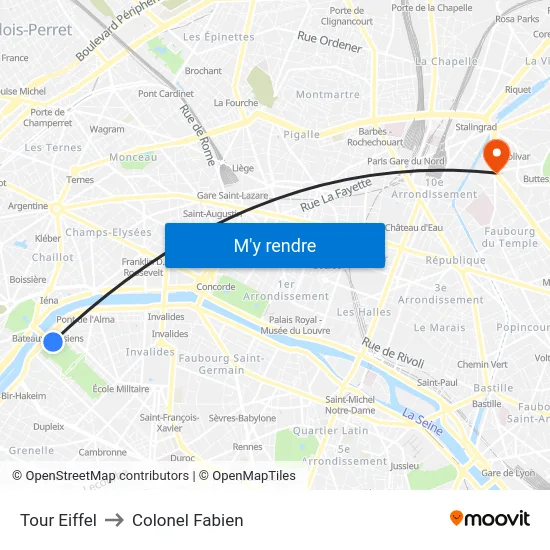 Eiffel Tower to Colonel Fabien map