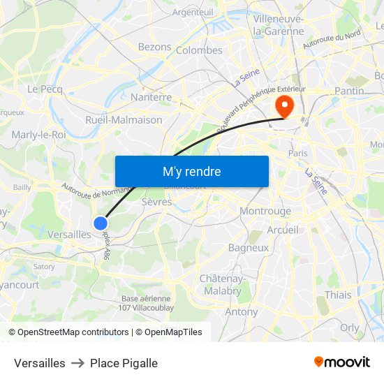 Versailles to Place Pigalle map