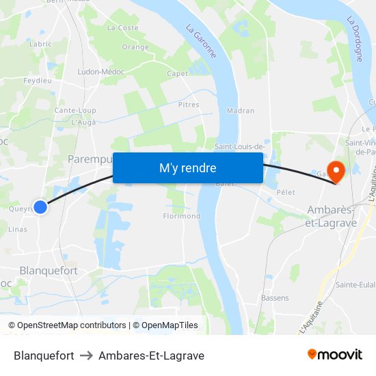 Blanquefort to Ambares-Et-Lagrave map