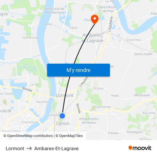 Lormont to Ambares-Et-Lagrave map