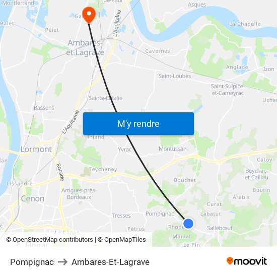 Pompignac to Ambares-Et-Lagrave map