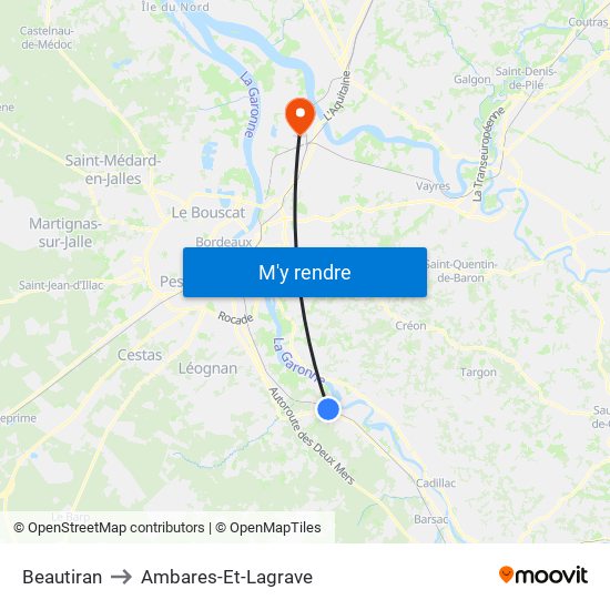 Beautiran to Ambares-Et-Lagrave map