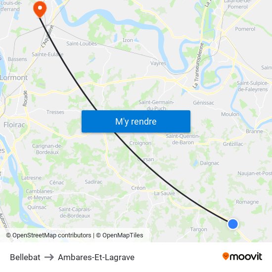 Bellebat to Ambares-Et-Lagrave map